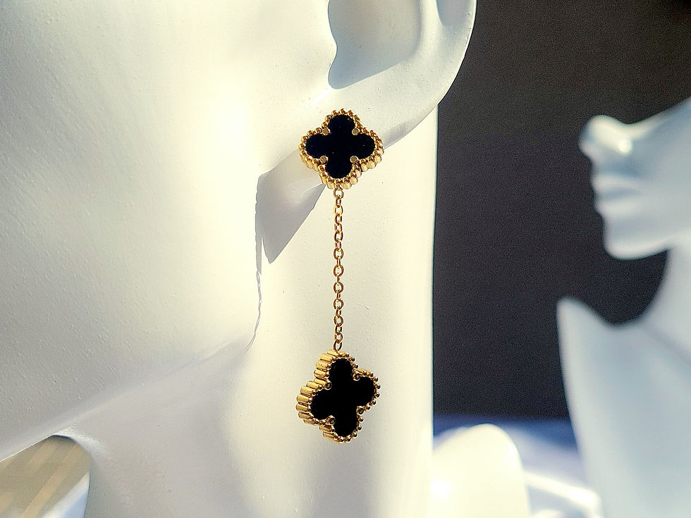 Miniaturbild: Boucles d'Oreilles trèfle "Charme Noir et Or"