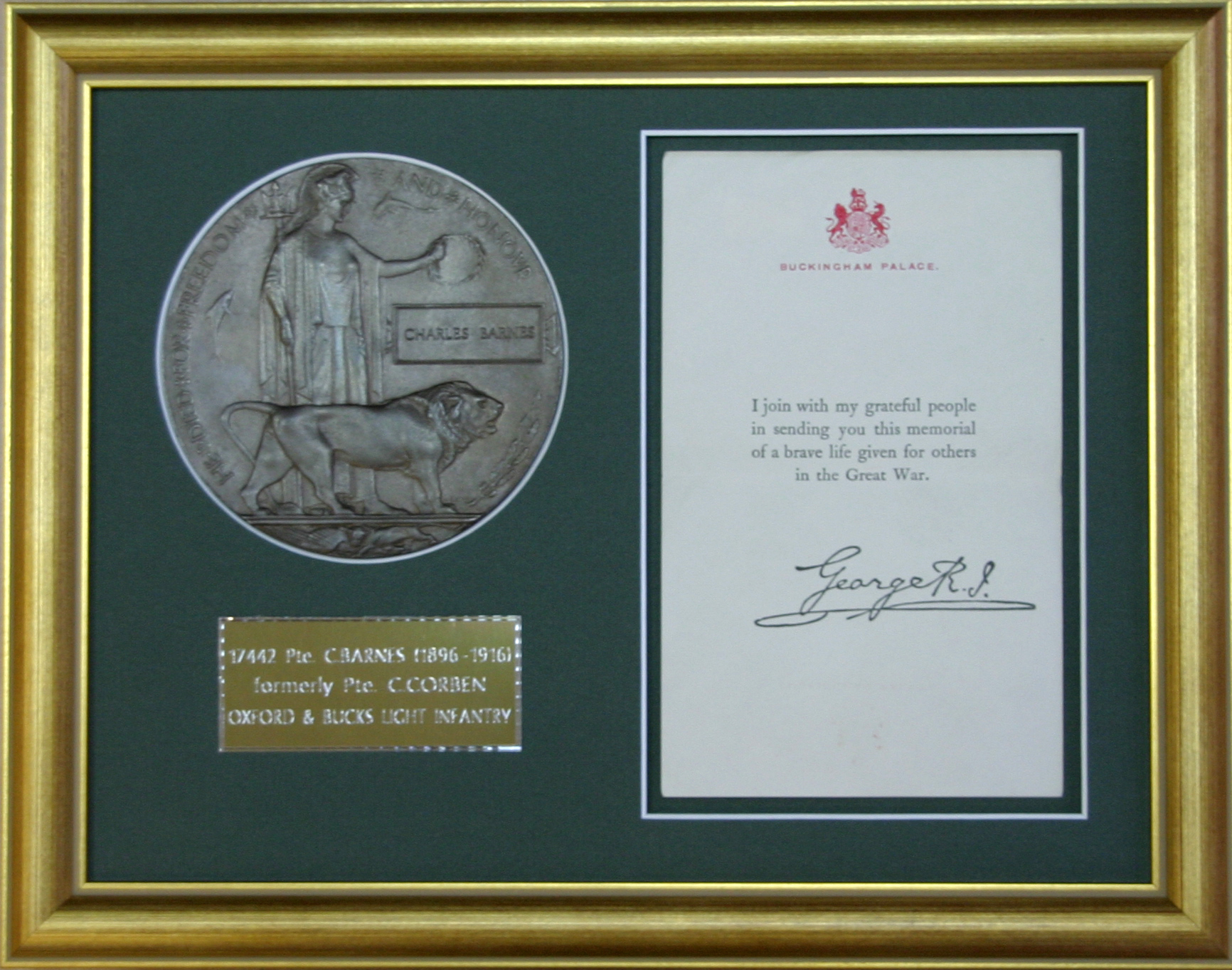 WW1 Medallion and Letter.