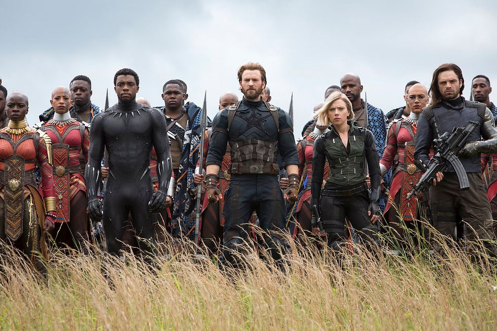 Danai Gurira, Chadwick Boseman, Chris Evans, Scarlett Johansson and Sebastion Stan in Avengers: Infinity War