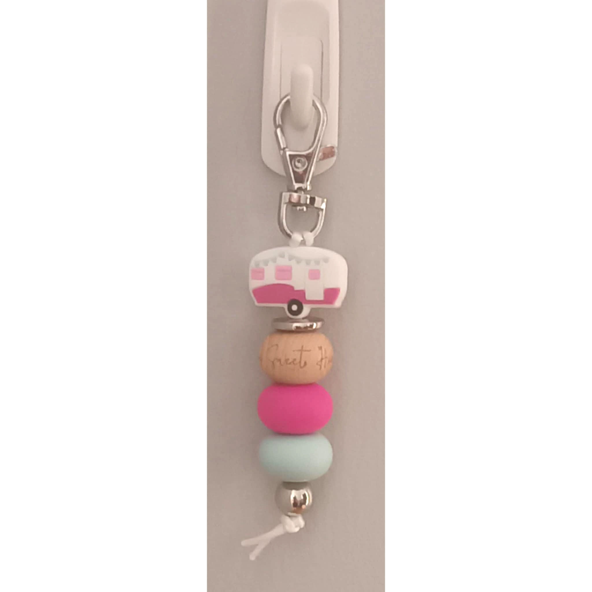 Pink camper beaded keychain