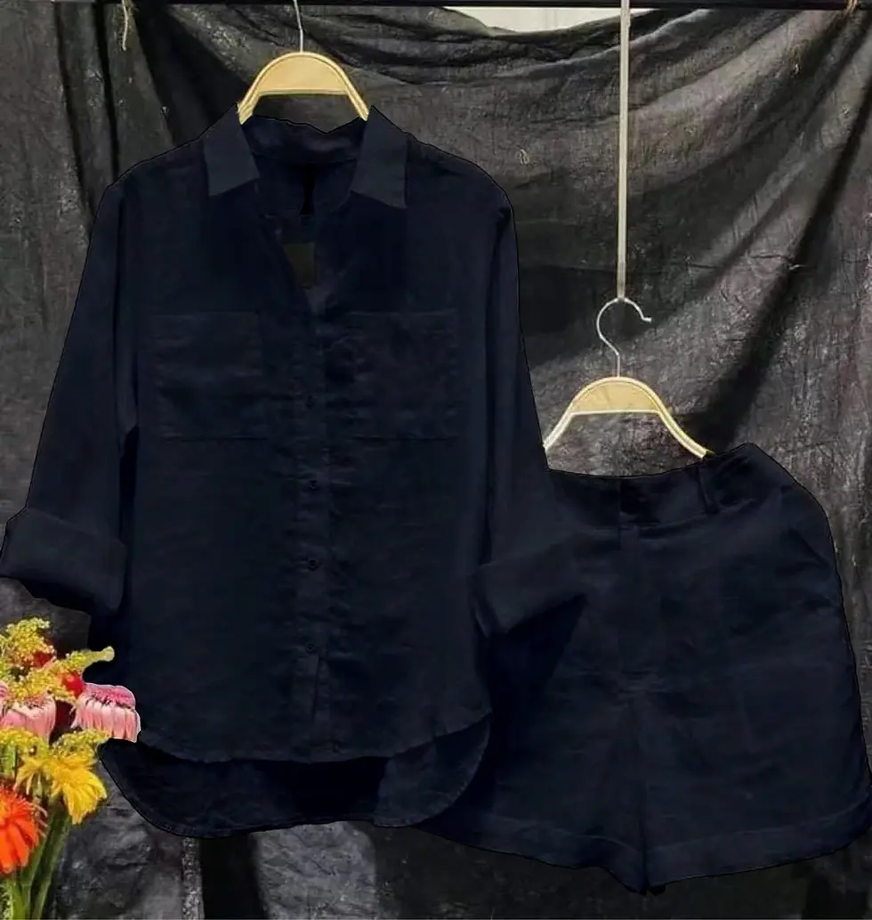 Thumbnail: White Long Sleeve Shirt and Shorts Two Piece Sets Cotton Linen