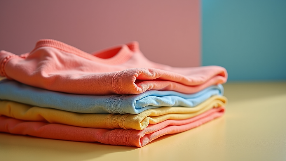 Close-up of folded kidswear clothes in bright colors