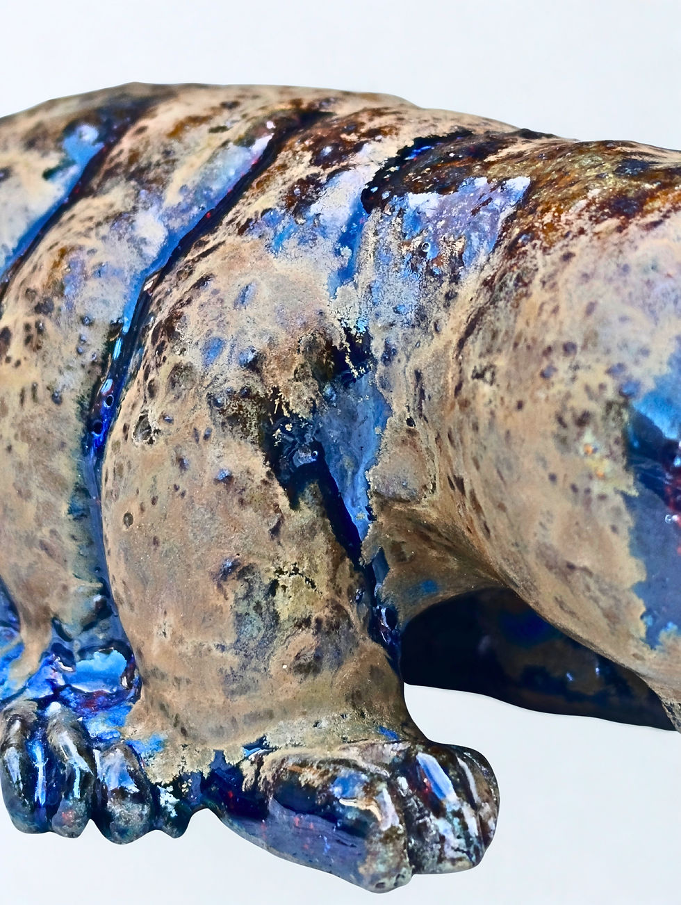 Gros plan sur les nuances d'émail du tardigrade basaltique en céramique.