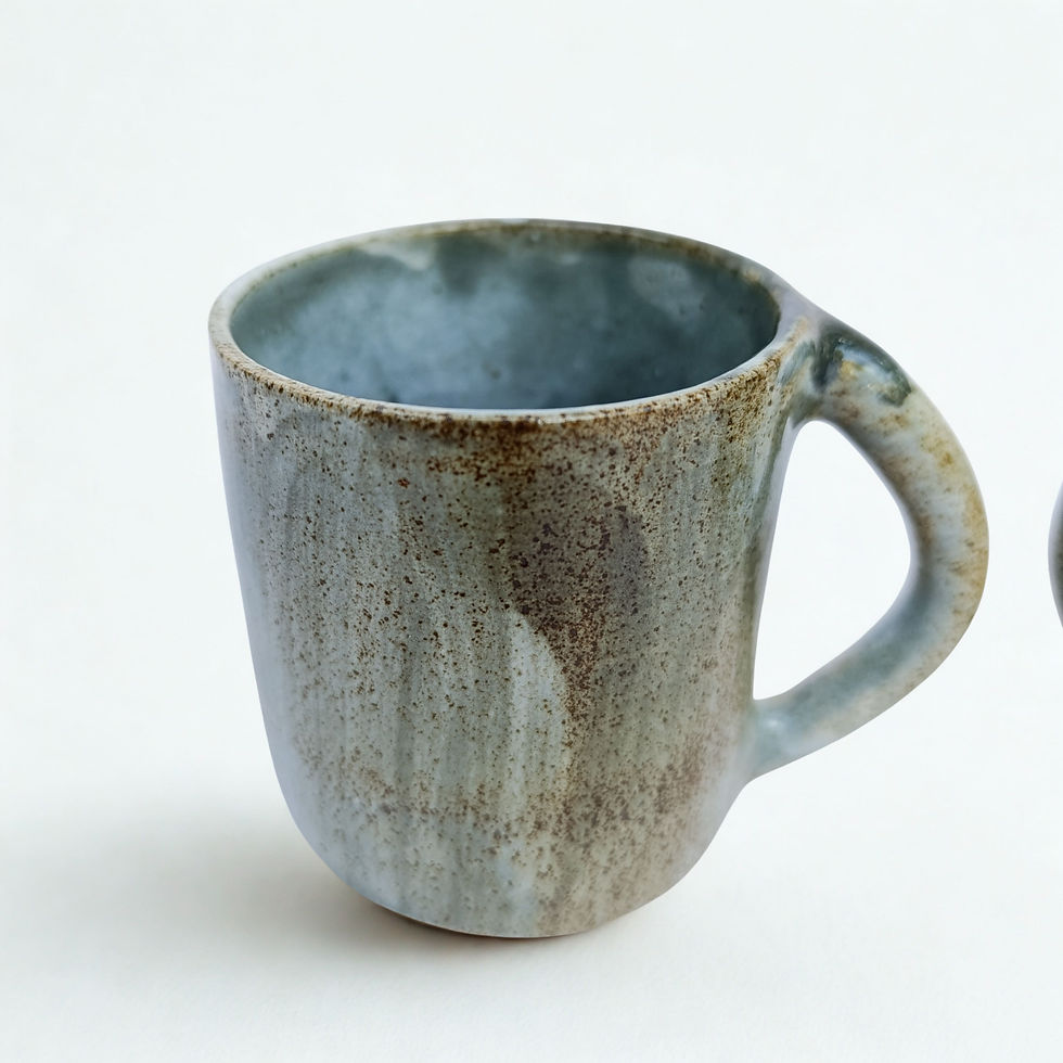 Miniature : Gros plan sur une tasse en grès gris, émail nuancé et finition mate