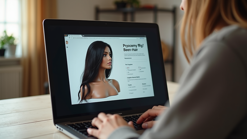 Eye-level view of a wig customization form on a laptop screen