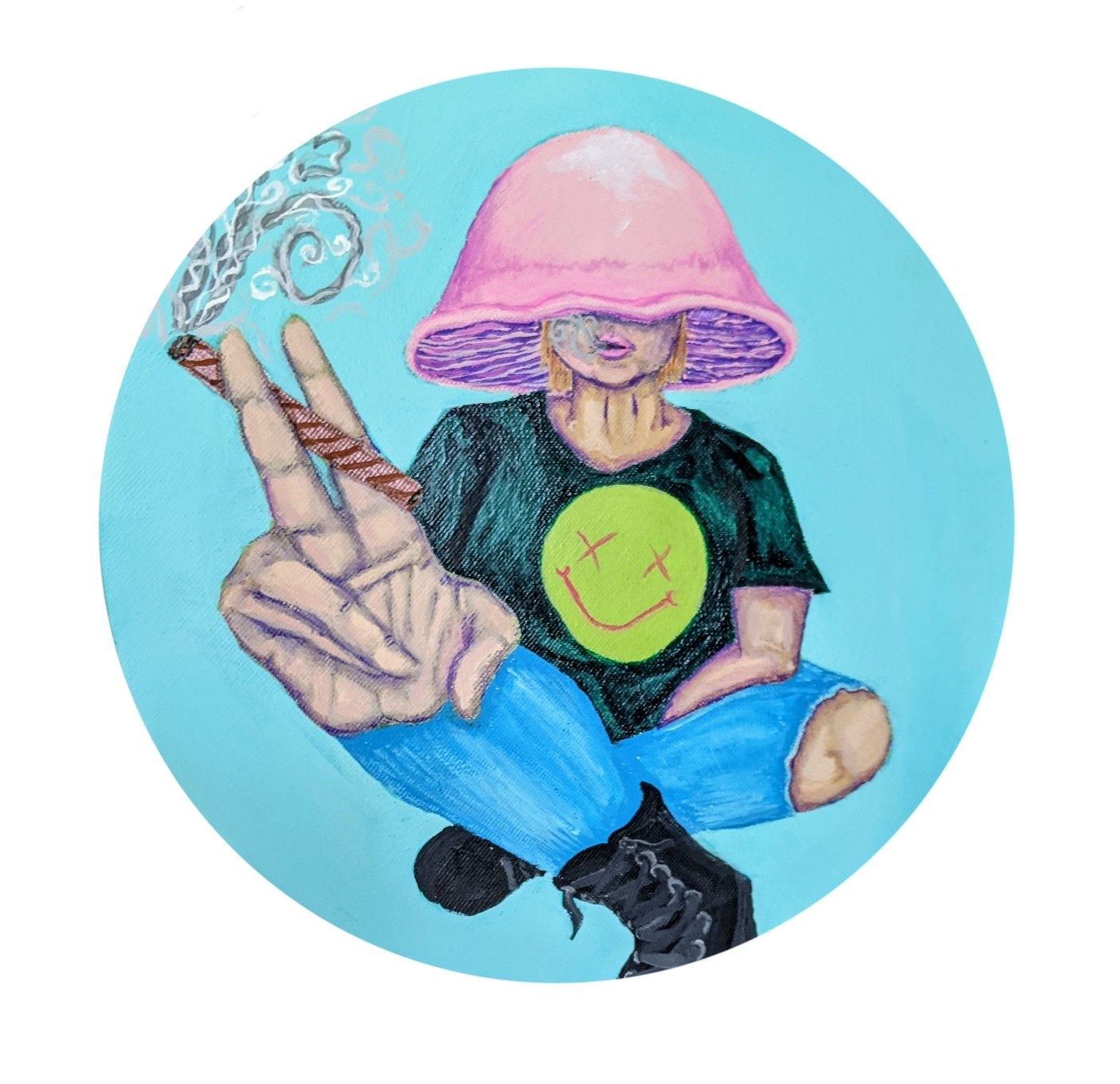 Mushroom Head Grunge Trippy Hippy Painting Original Artwork 