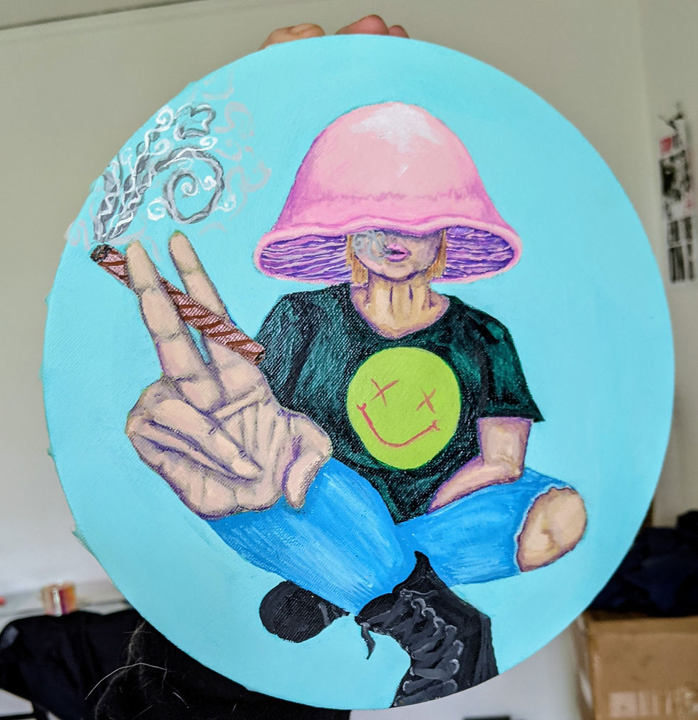 Thumbnail: Mushroom Head Grunge Trippy Hippy Painting Original Artwork 