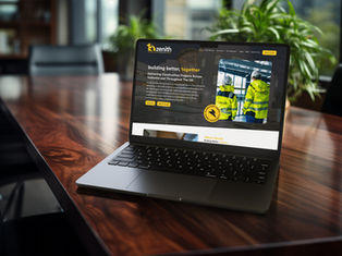 Laptop on a boardroom table showing the Zenith Developments New Website