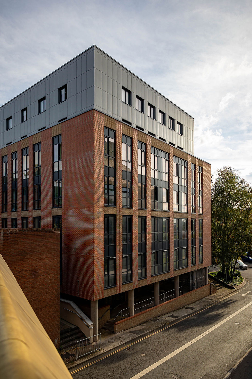 Modern building for facilities management with brick and grey facade
