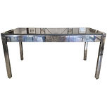 chrome and brass base, glass top, Paul Evans style coffeetable, midcentury modern coffeetable