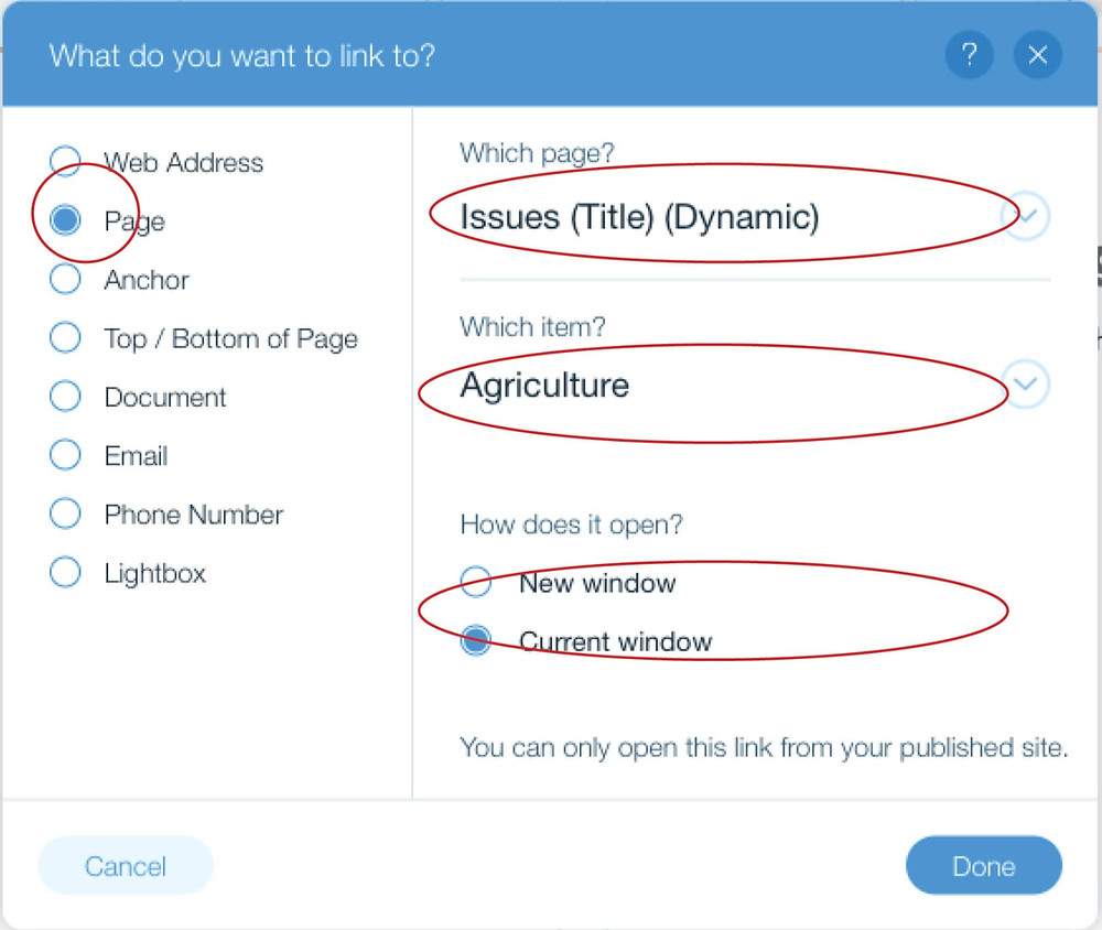 select page to link