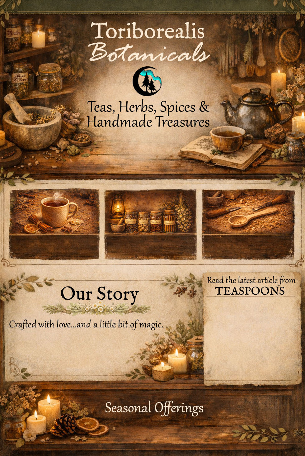 Botanical Apothecary Background with shop name Toriborealis Botanicals