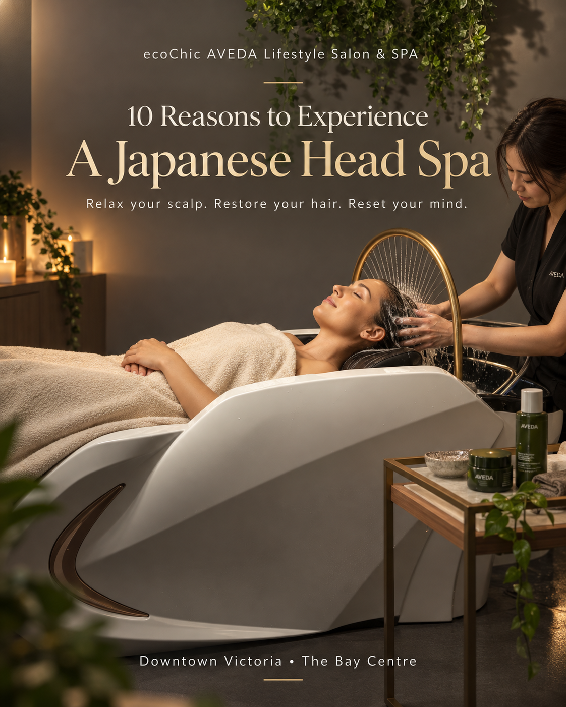 Japanese Head Spa with AVEDA products at ecoChic Victoria
