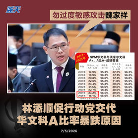 勿过度敏感攻击魏家祥,林添顺促行动党交代华文科A比率暴跌原因