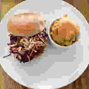 Vegan Beat Burger with side of vegan Mac n Cheese