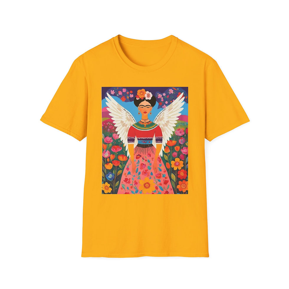 Thumbnail: Frida Kahlo Angel Art T-Shirt — Colorful Floral Mexican Folk Tee
