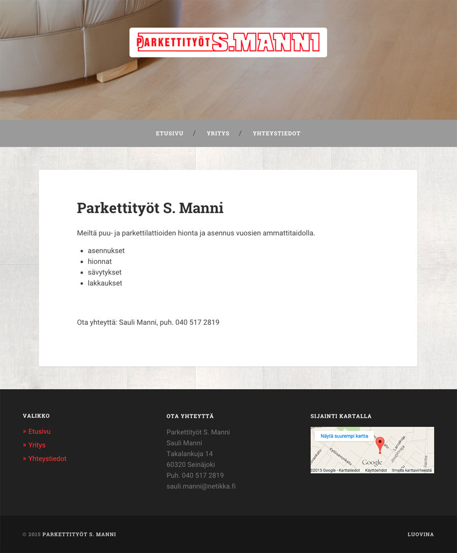 Parkettityot S. Manni, verkkosivut
