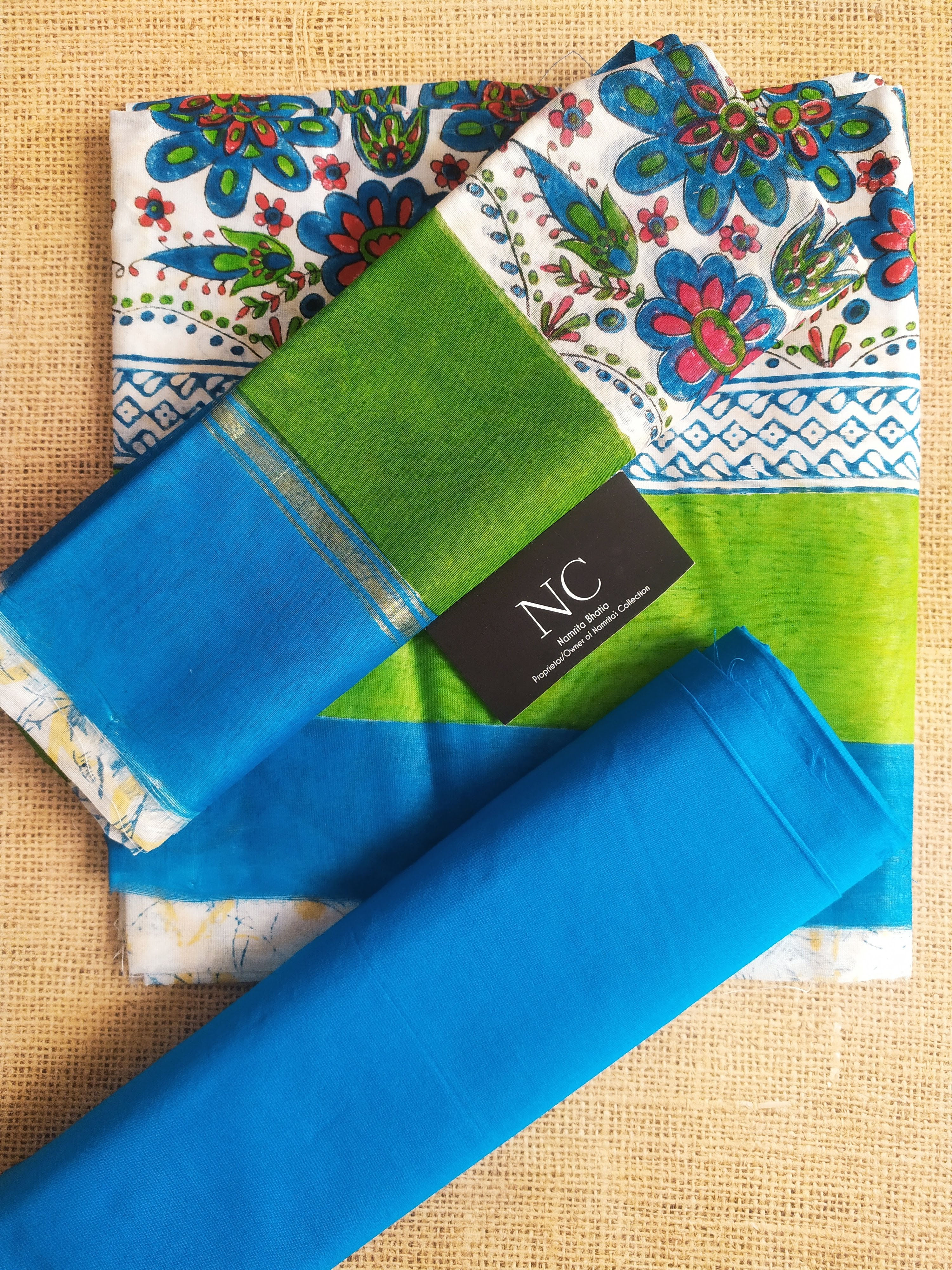Blue Floral Cotton Printed Suit