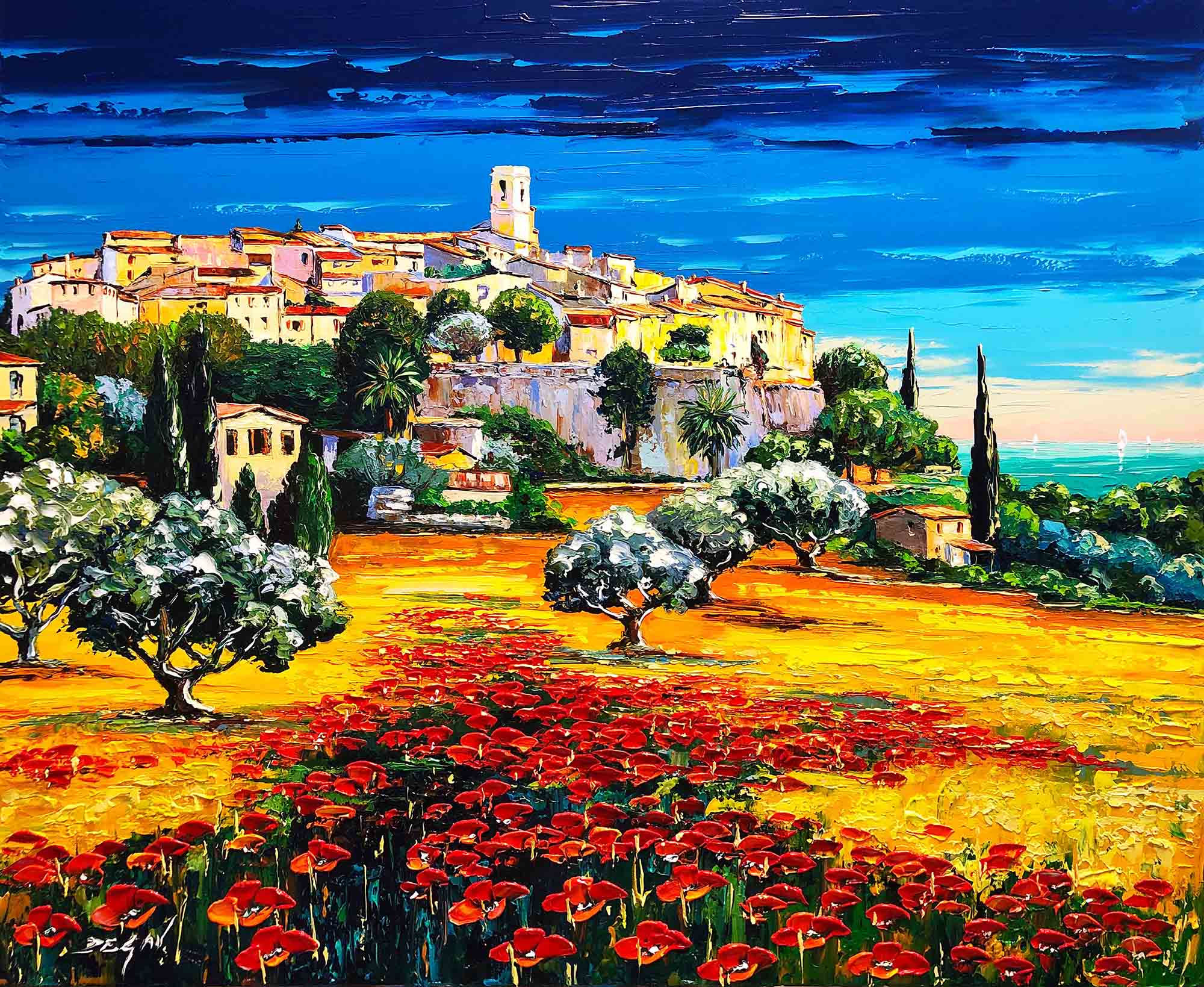 Édition Limitée sur toile "Saint Paul de Vence aux Coquelicots"