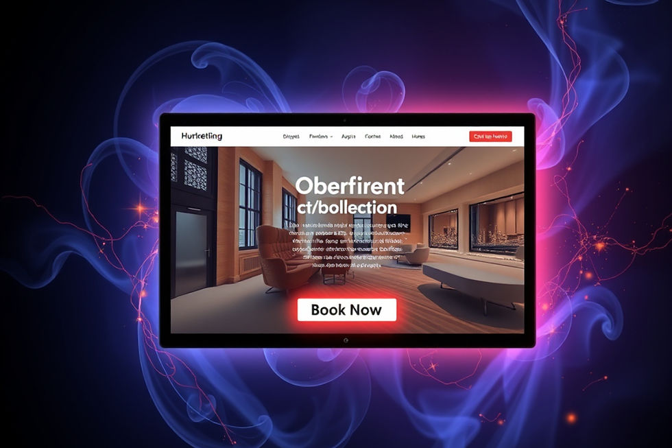 Website leading directly to a "Book Now" button on a high-end website displayed on a screen. Abstract, problem/solution, efficiency, digital transformation.
