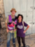 Rabbi Haviva Ner-David with Humanitarian Guard activist Ori Weisberg in the Muslim Quarter. See the photo above for the "Praying with Our Feet" t-shirts.