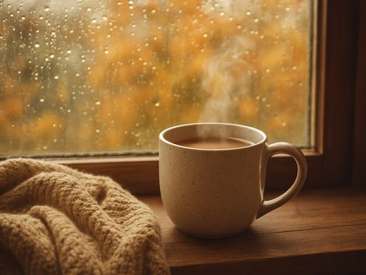 cozy mug on a windowsill or hands in mittens