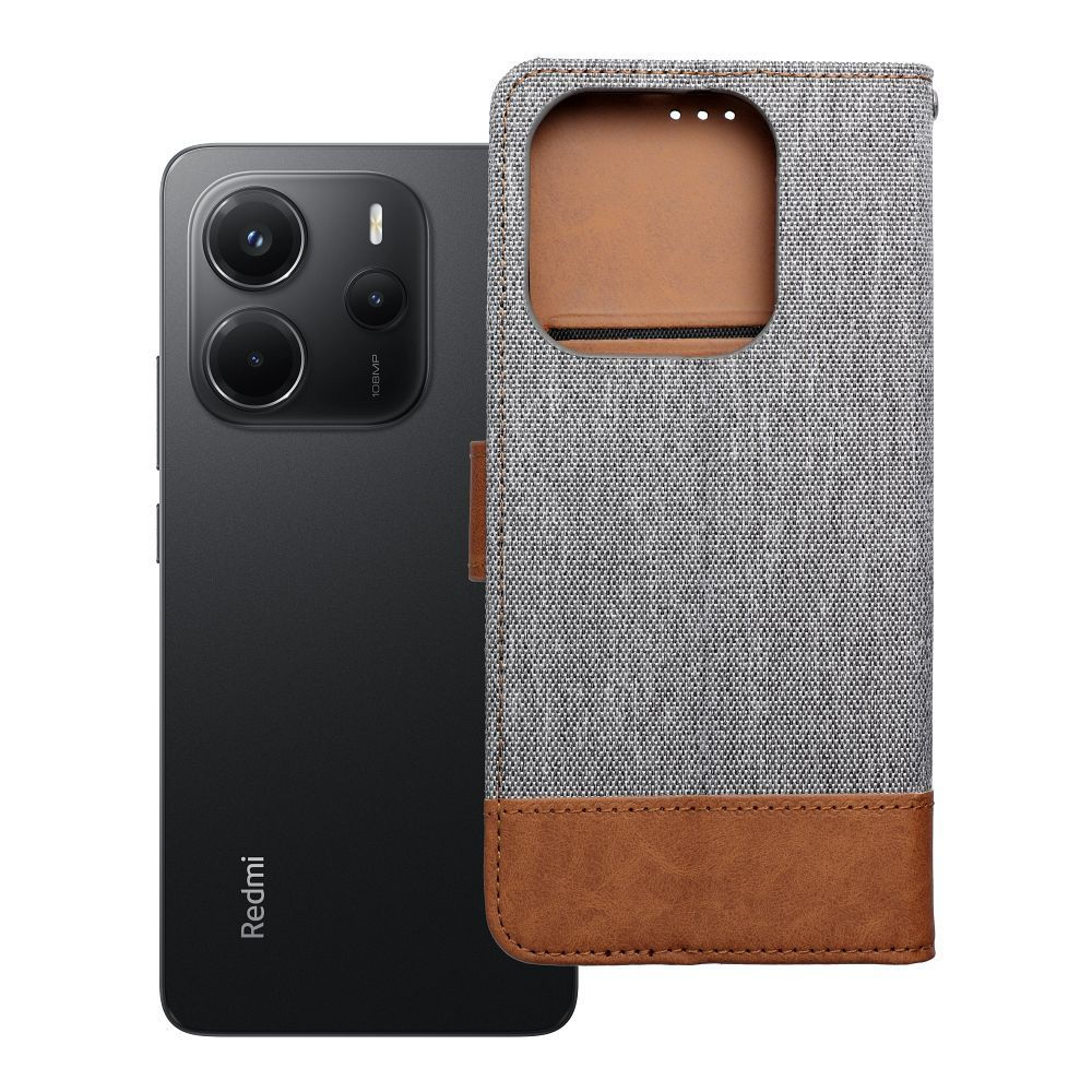 Jeans Book Case Xiaomi Redmi Note 14 tok, szürke