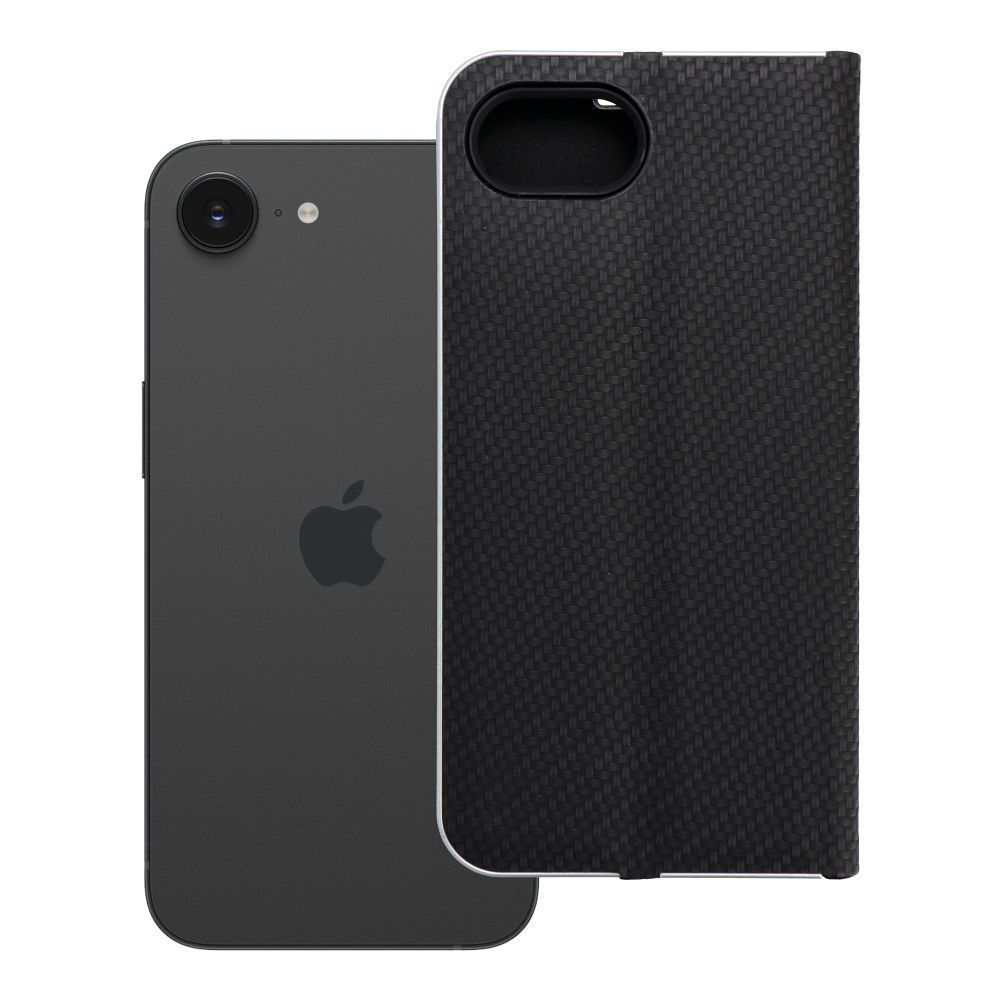 Luna Book Carbon Case iPhone 16E (SE 4 2025) tok, fekete