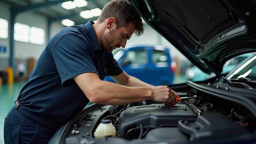 Close-up view of a car mechanic working on a vehicle
