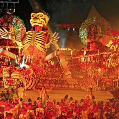 Parintins Folklore Festival arena Bumbódromo with Caprichoso and Garantido decorations