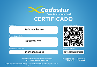 Nosso Ceritificado Cadastur como Agencia de Turismo
