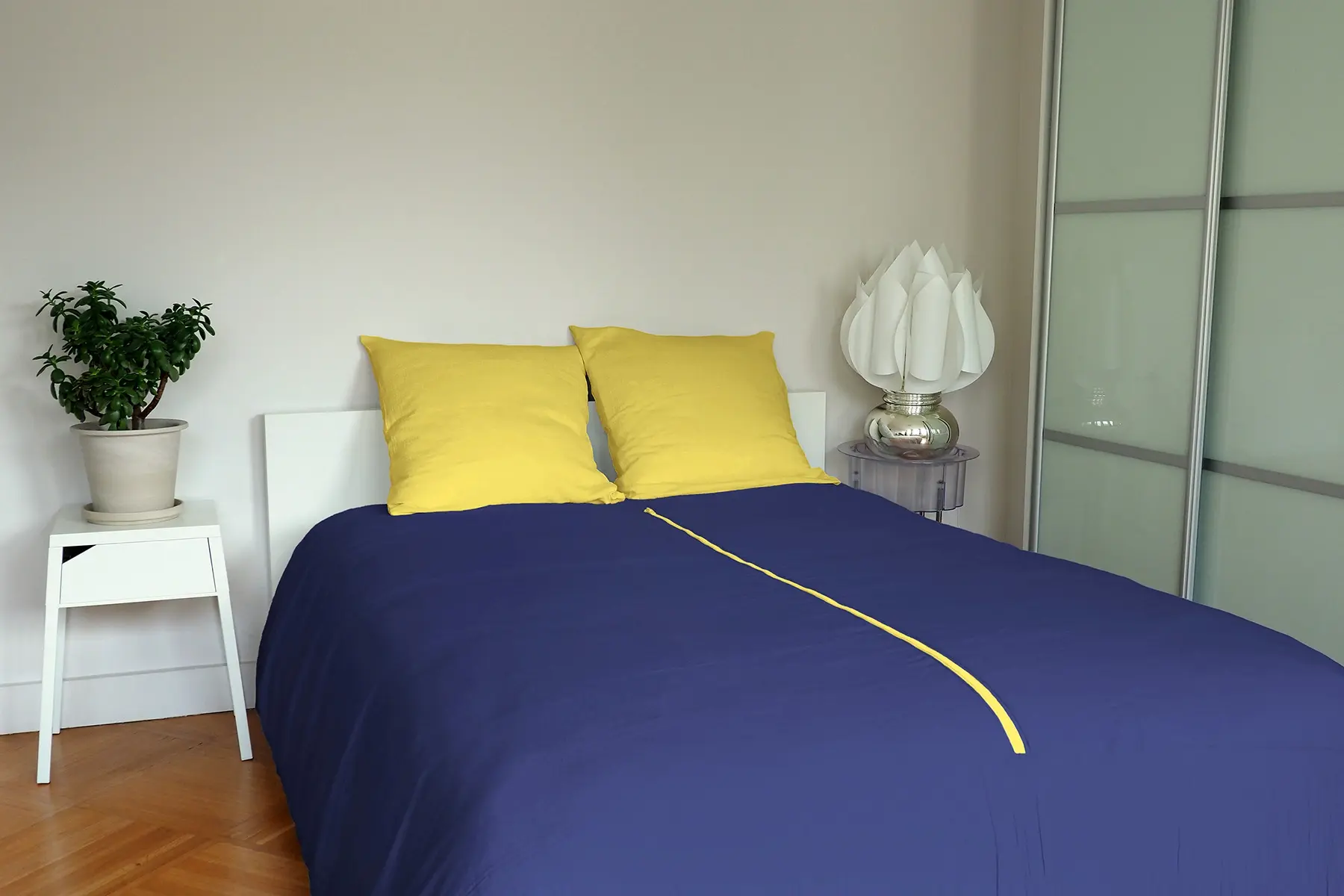 Parure de lit zippée - Double gaze de coton - Bleu & Jaune