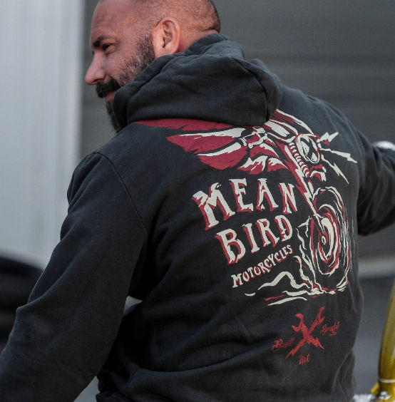 Mean Bird Firebird Men's Black Pullover Hoodie Back Design