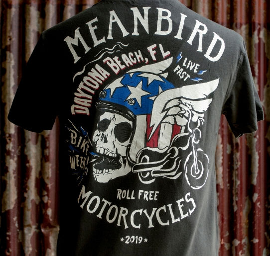 Product: Mean Bird Bike Week 2019 Easy Beach Men's Black Tee Back Design

