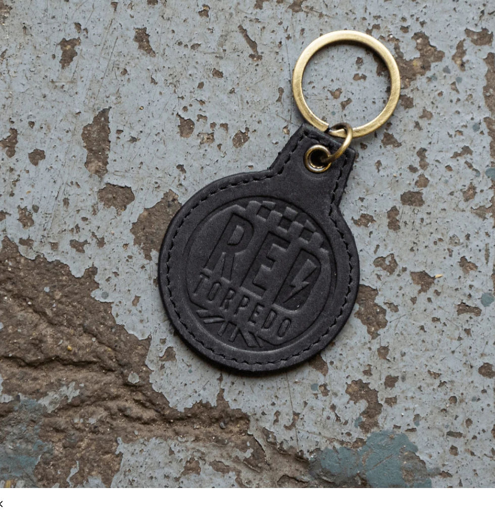 Red Torpedo Black Leather Keyring