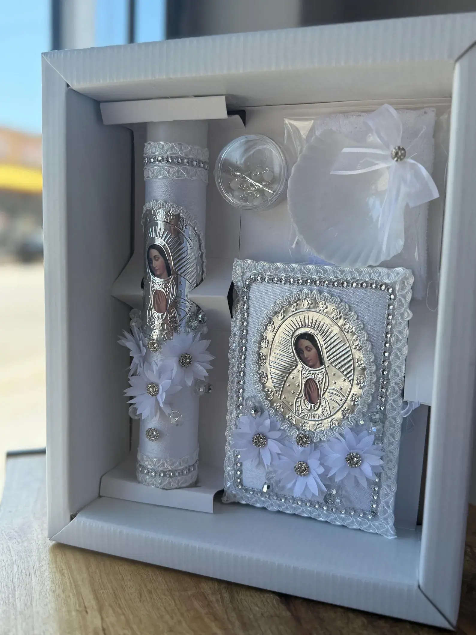 Virgencita de Gudalupe Baptism Candle set