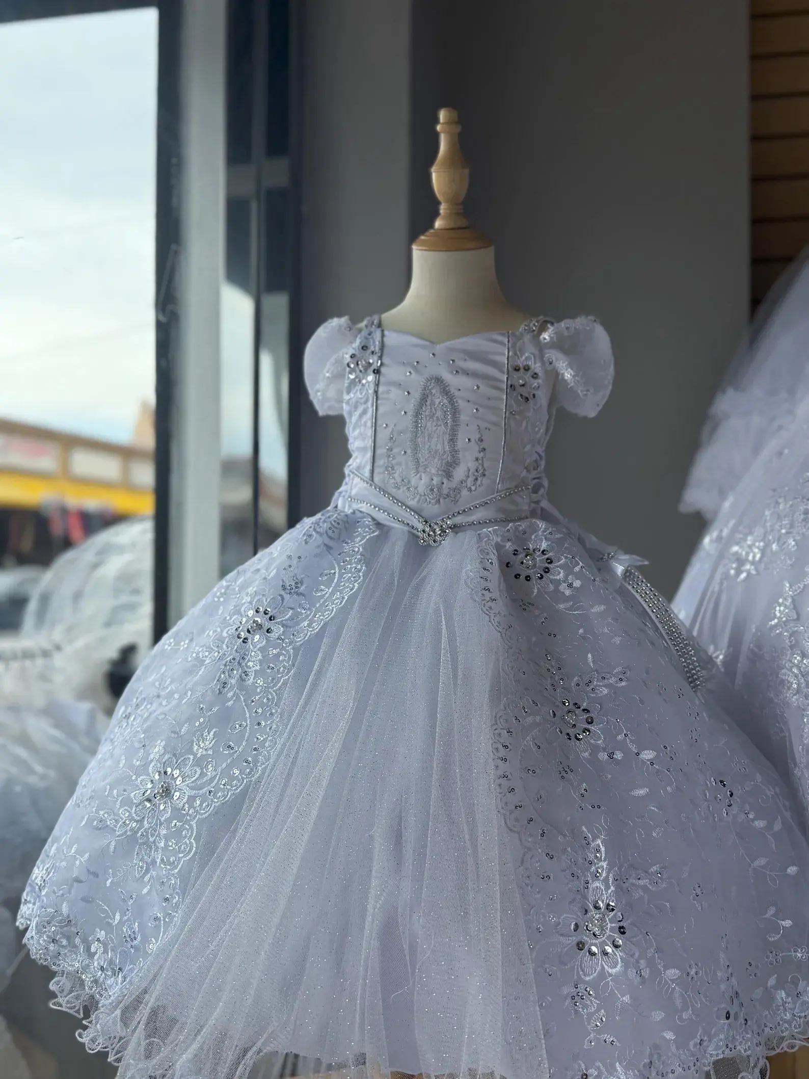 Virgin Mary Embroidered Baptism Dress 3 -Pieces