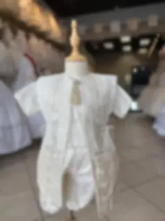 Elegant Baby Boy Baptism Outfit with Lace and Cross Embroidery
