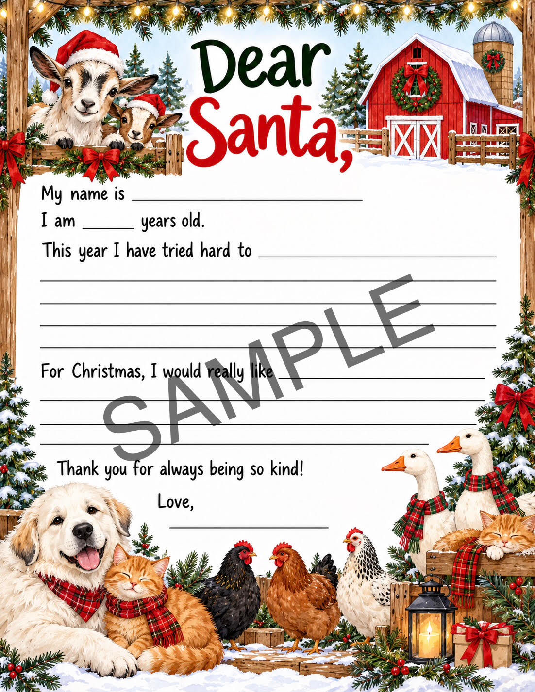 Farm-themed Christmas Letter To Santa Template