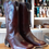Miniatura: Bota Texana Masculina Lisa Cabernet - Couro Fossil - Solado Jump