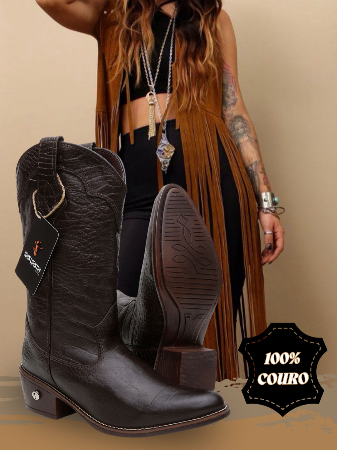 Bota Texana Feminina em couro legítimo - Black Jack