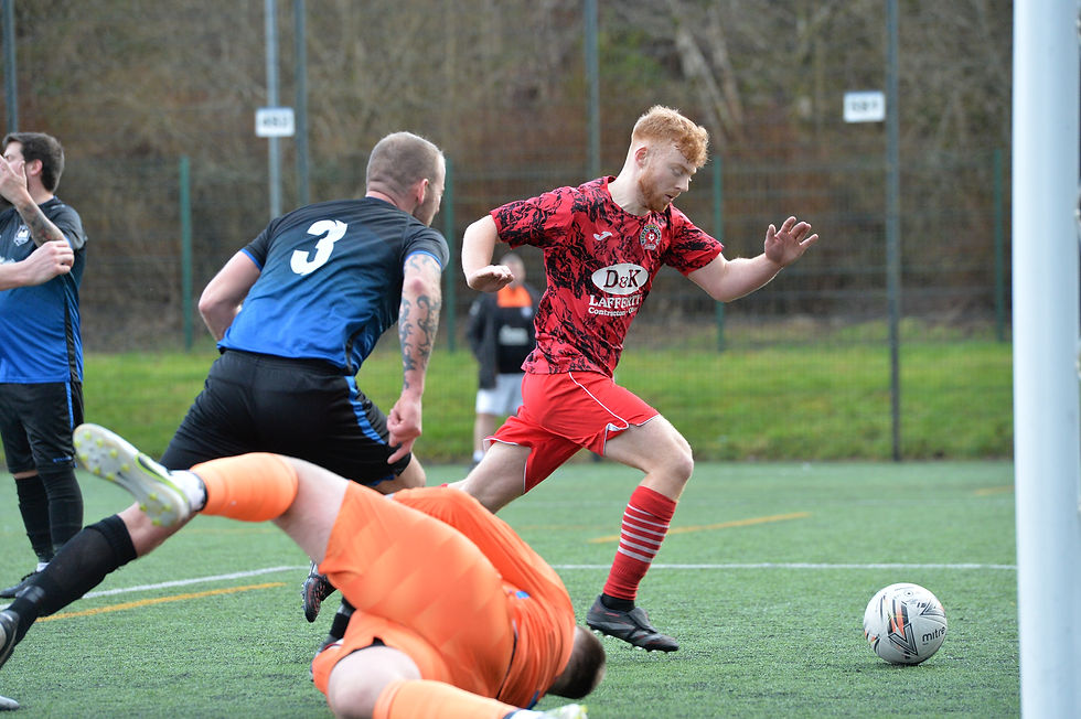 Connor Moore pounces on Louie MacFarlane's flick for Saints' second goal