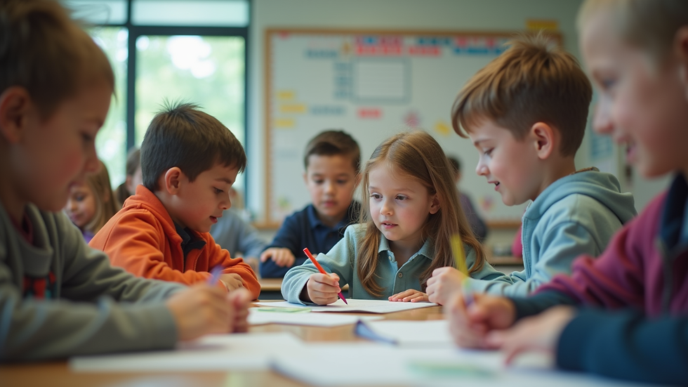 Eye-level view of a classroom filled with students engaged in a fun learning activity
