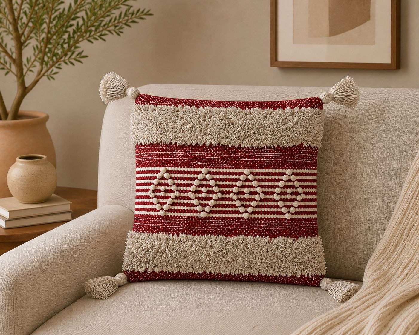 Red Boho Cushion Cover