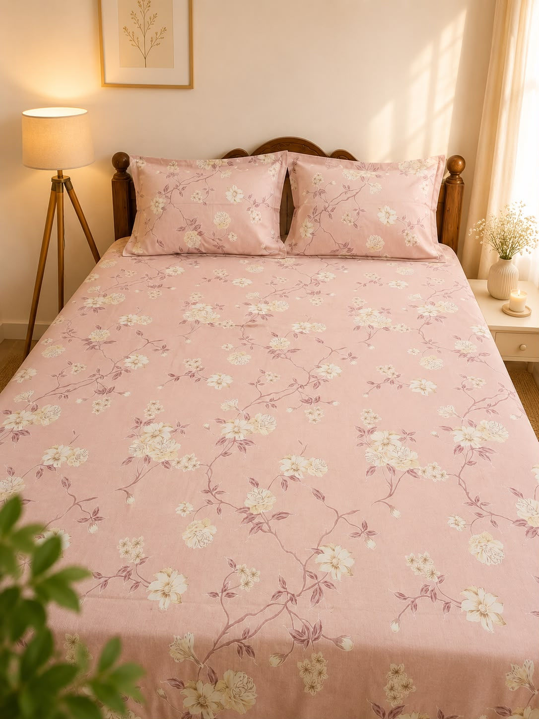 Vintage Rose Vine Twill Cotton Queen Bedsheet