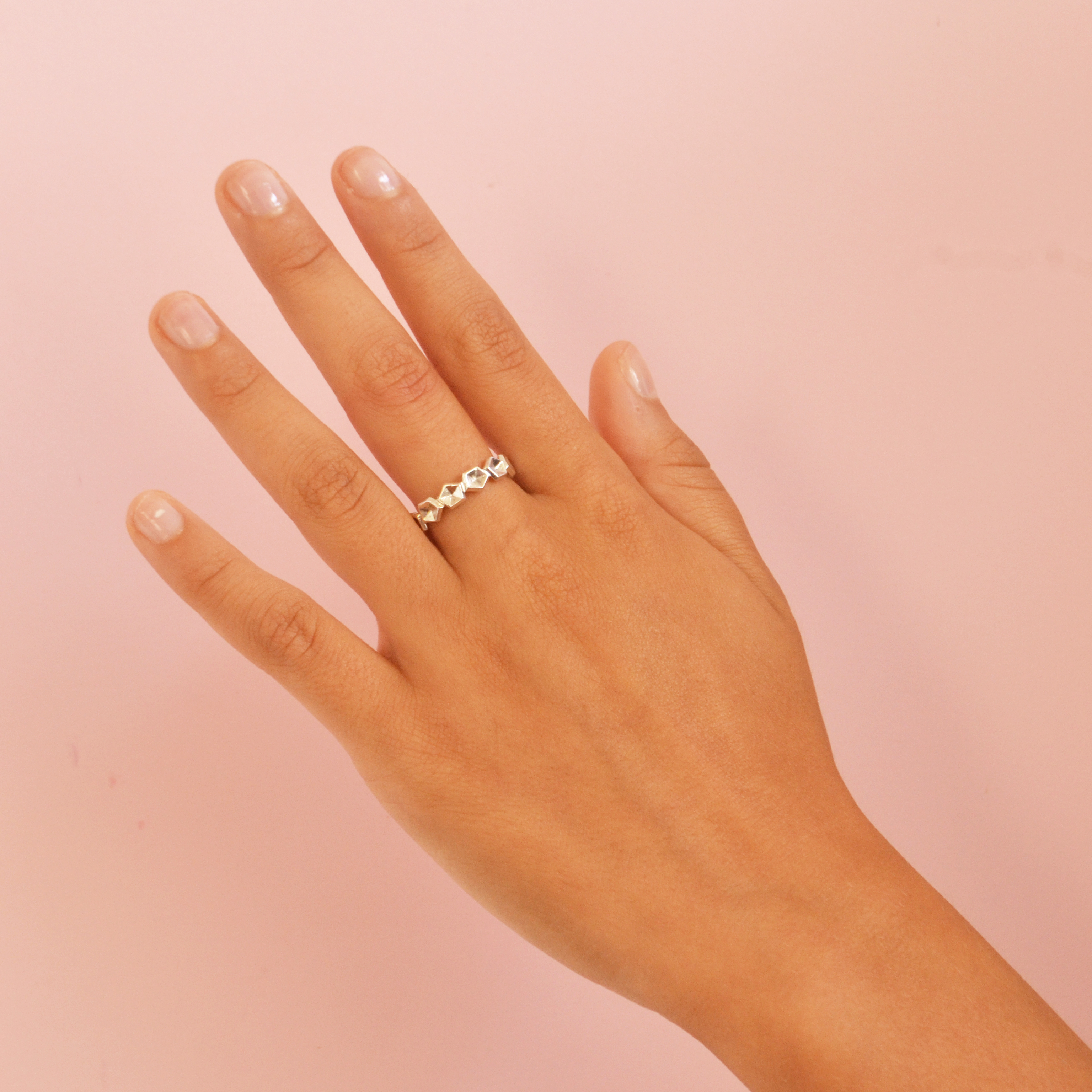 polished veretta ring on model