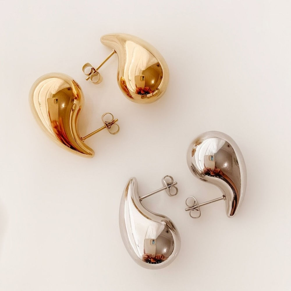 Brinco Gota Abaloada Banho de Ouro 18k ou Ródio Branco

