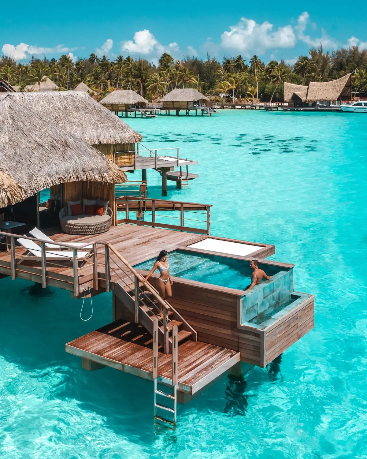 A couple enjoying their honeymoon in Bora Bora.
