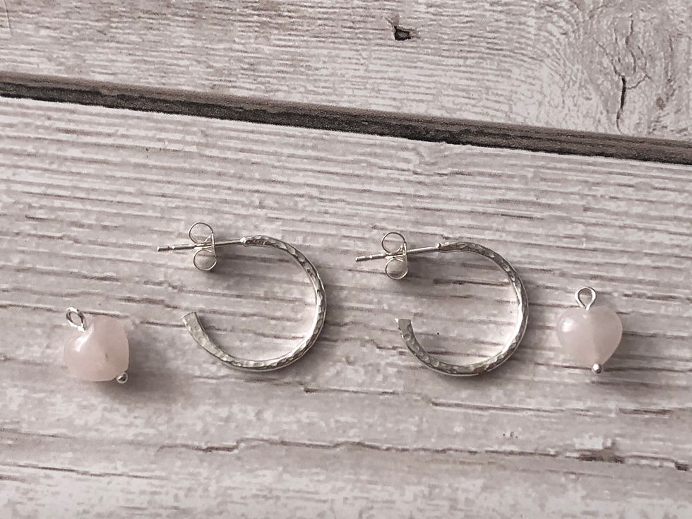 Thumbnail: Half Hoops with detachable Rose quartz heart charm