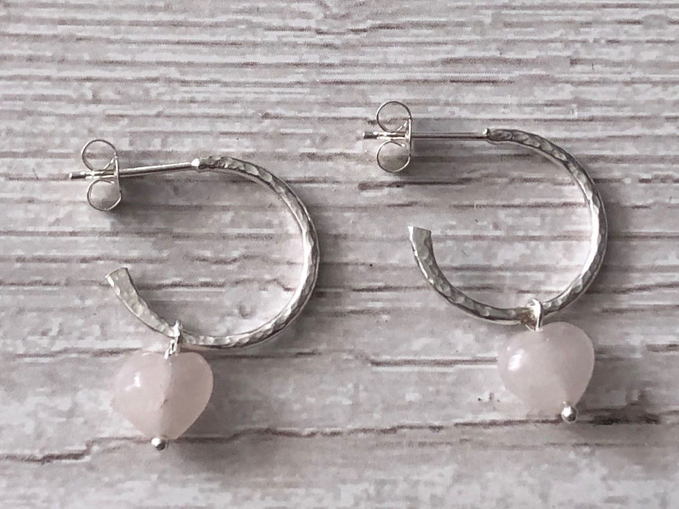Thumbnail: Half Hoops with detachable Rose quartz heart charm